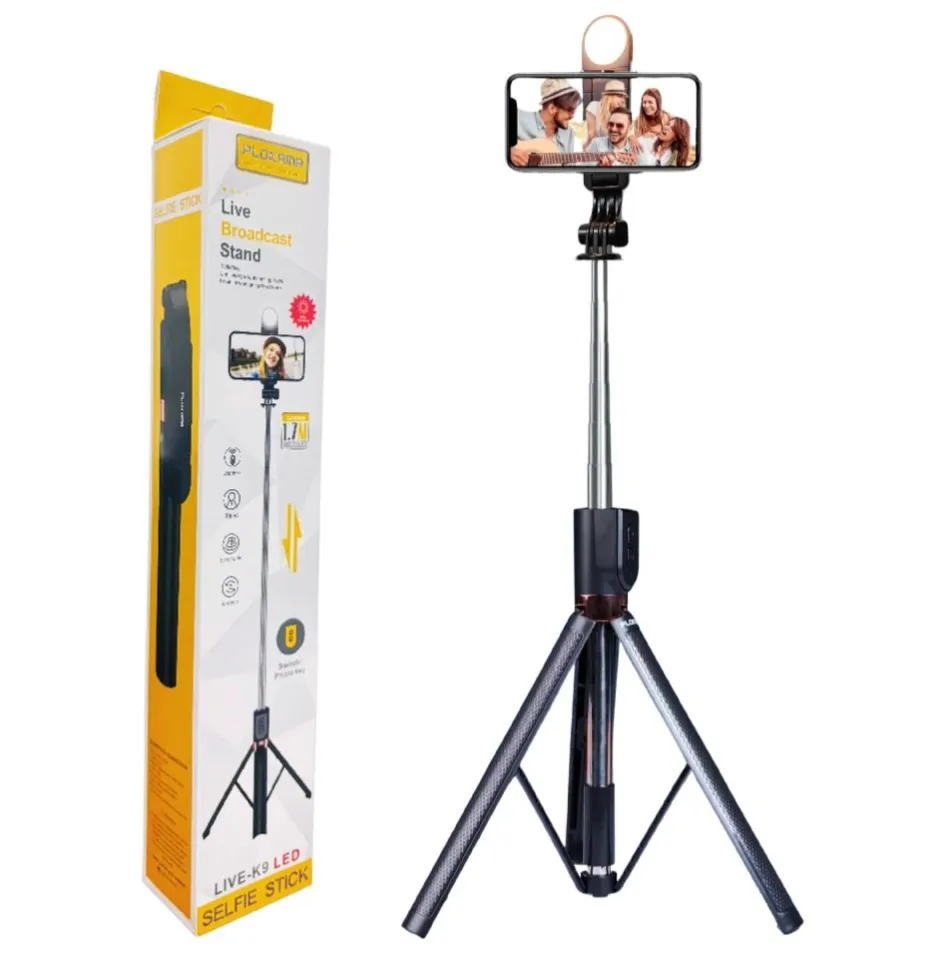 Plokama Live-K9 Selfie Stick Tripod 5.7 Feet | LED Light & Bluetooth Remote – লাইভ ব্রডকাস্টিং ট্রাইপড