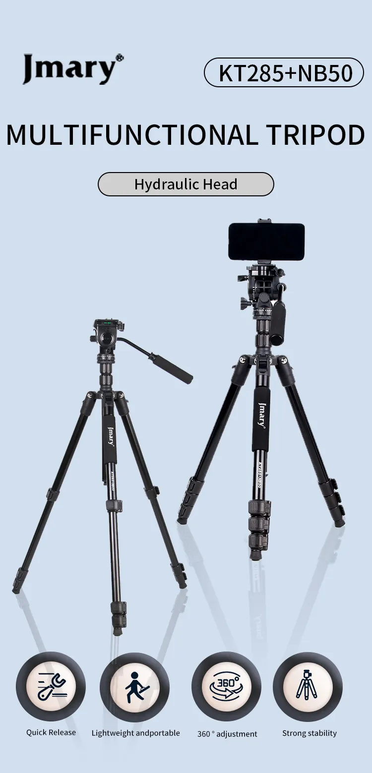 Jmary KT285+NB50 1.77M 2-in-1 Hydraulic Head Professional Camera Tripod